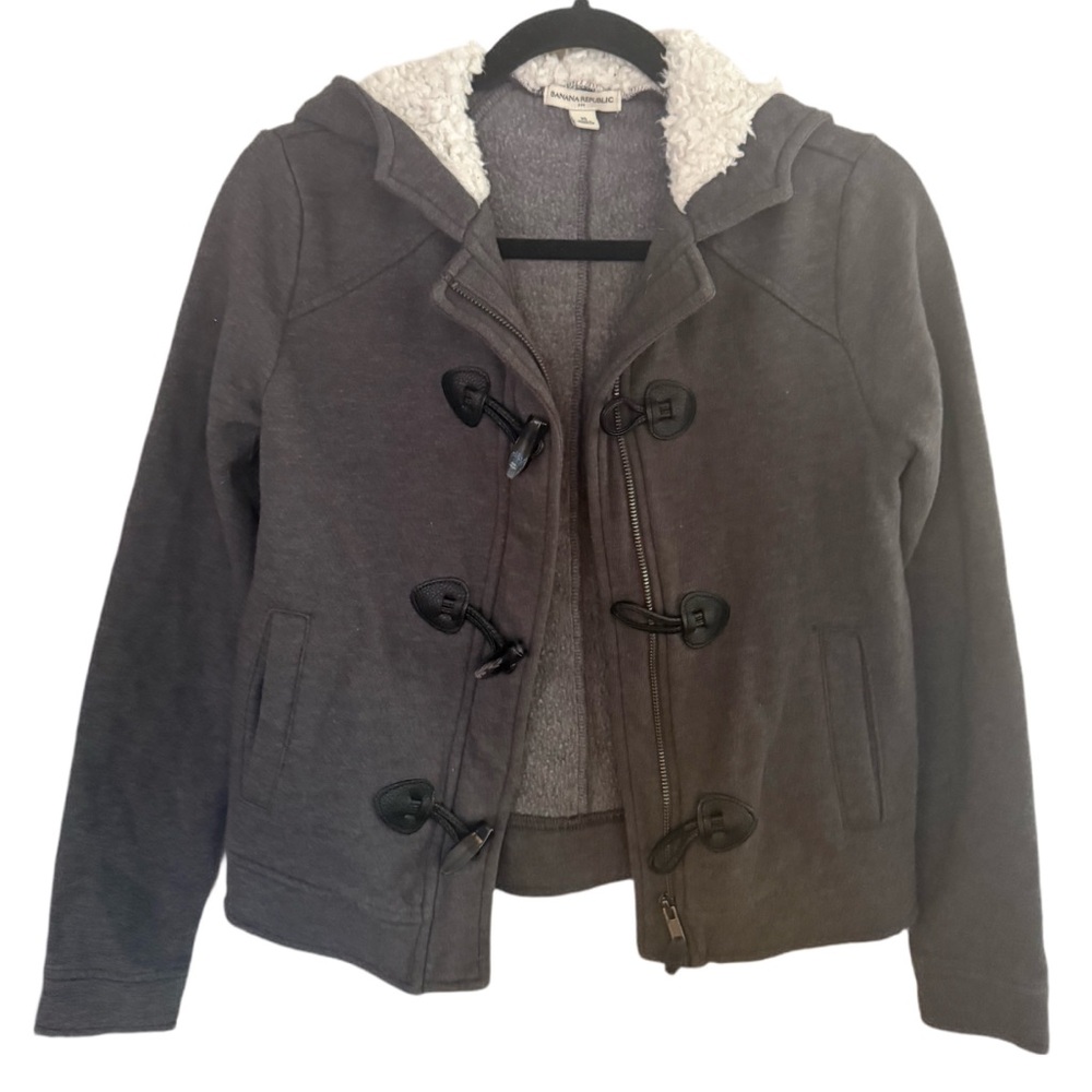 BANANA REPUBLIC Women's Gray Toggle Jacket w/ Sherpa Hood Size XS